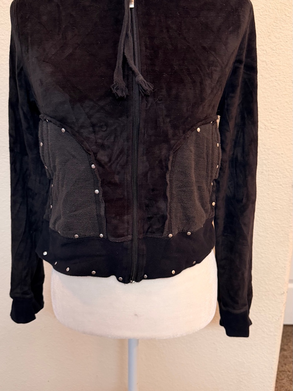 Black Stud-Trim Zip Hoodie Bomber Jacket